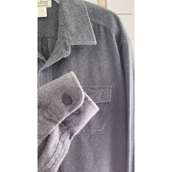 LL Bean Chamois Cloth Long Sleeve Shirt Flannel Thick Gray Large - Picture 4 of 8